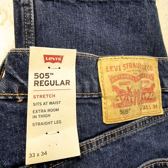 NWT Levi's Mens 505 Regular Stretch Straight Leg Dark Wash Blue Jeans 33x34 - Picture 4 of 5